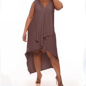 JADE by JANE High Low Ruffle Sleeveless Maxi Dress Chocolate Brown 2X NWOT